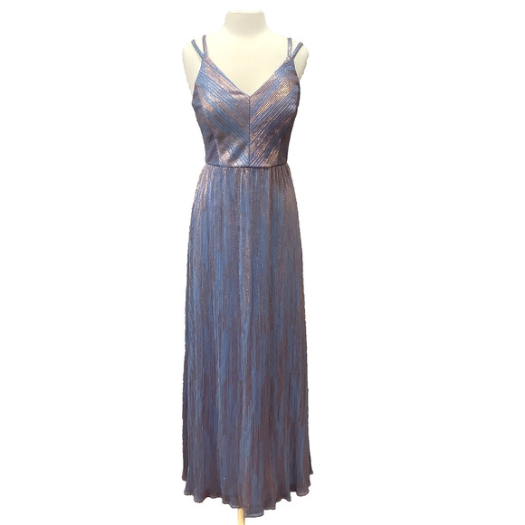 NIGHTWAY Womens Blue Metallic Rose Gold Formal Gown Dress sz 8 Prom NWT - Picture 1 of 8
